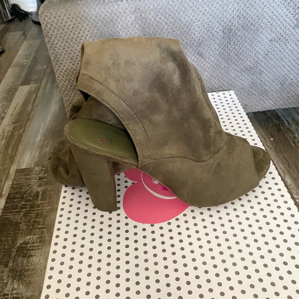 Olive green open toe boots